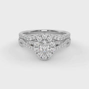 Oval Cut 1.00 Carat Lab Grown Diamond Twisted Infinity Halo Solitaire Bridal Set Ring