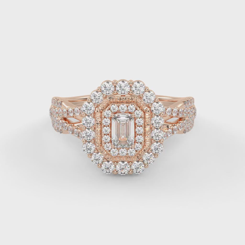 IGI Certified Emerald and Round 0.95 Carat Lab Grown Diamond Engagement Ring