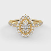 IGI Certified Pear and Round 0.90 Carat Lab Grown Diamond Double Halo Engagement Ring