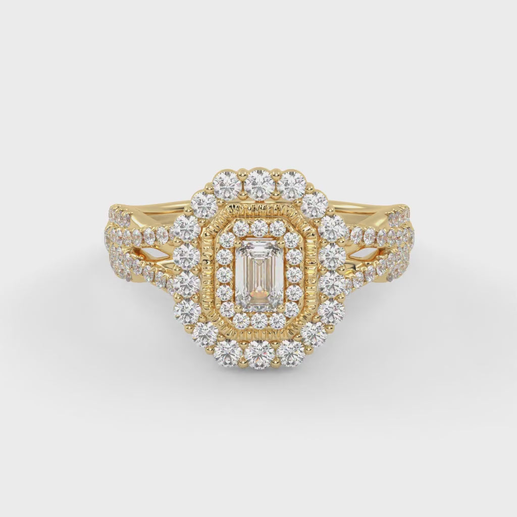 IGI Certified Emerald and Round 0.95 Carat Lab Grown Diamond Engagement Ring