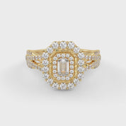 IGI Certified Emerald and Round 0.95 Carat Lab Grown Diamond Engagement Ring