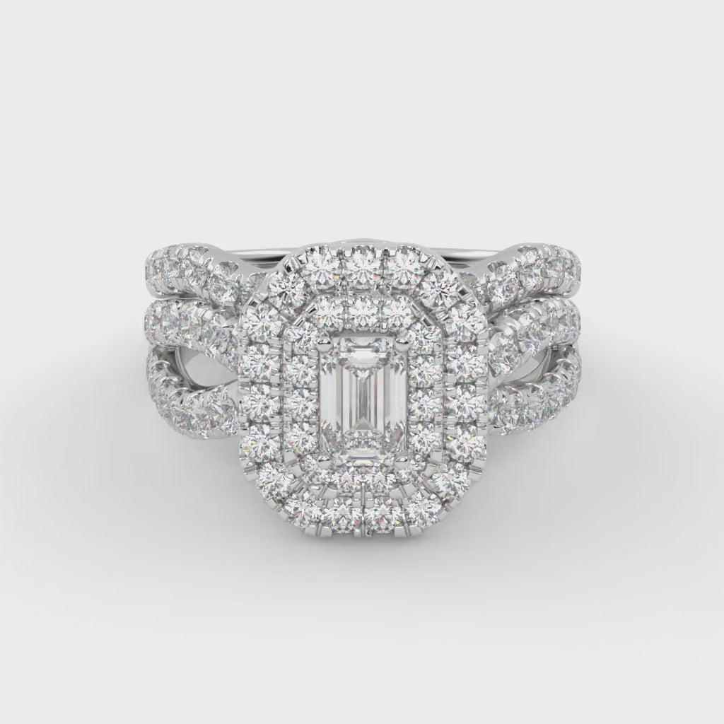IGI Certified Emerald Cut Lab Diamond Bridal Set Ring