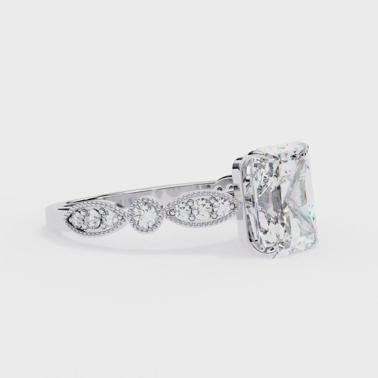 Radiant Cut Beaded Lab Grown Diamond Engagement Ring