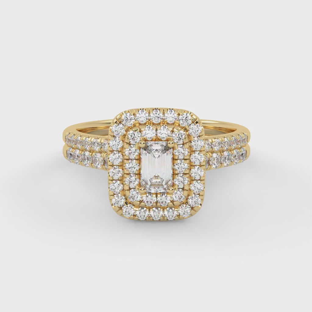IGI Certified Emerald and Round 1.00 Carat Lab Grown Diamond Engagement Wedding Ring
