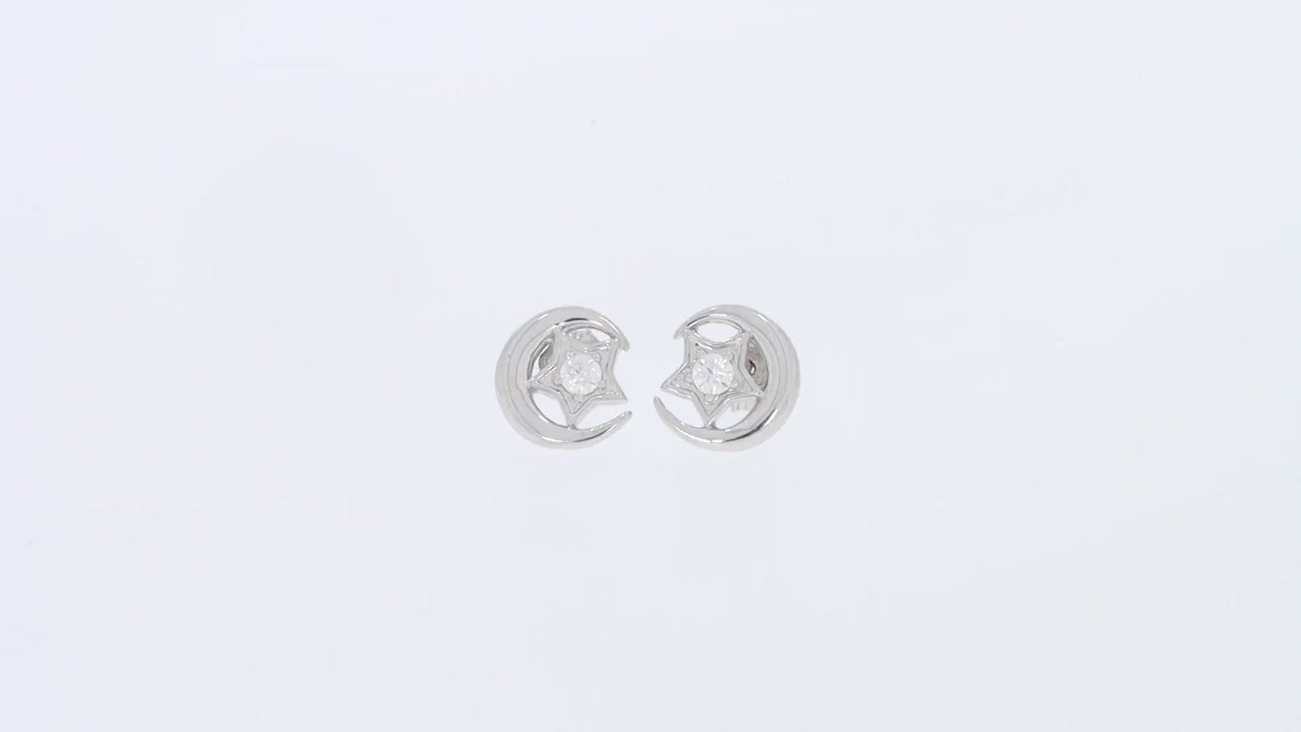 1/10 Carat Lab Created Moissanite Diamond Push Back Star Moon Stud Earrings In 925 Sterling Silver (3.25 Cttw)