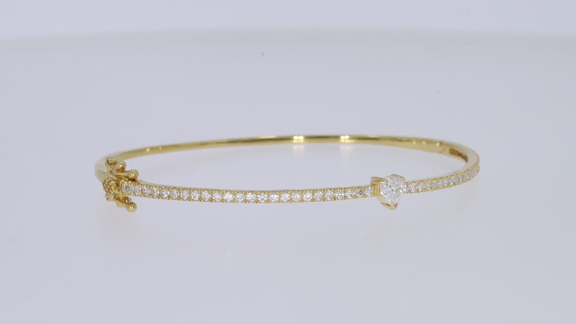 Heart & Round White Cubic Zirconia Tennis Bangle Bracelet