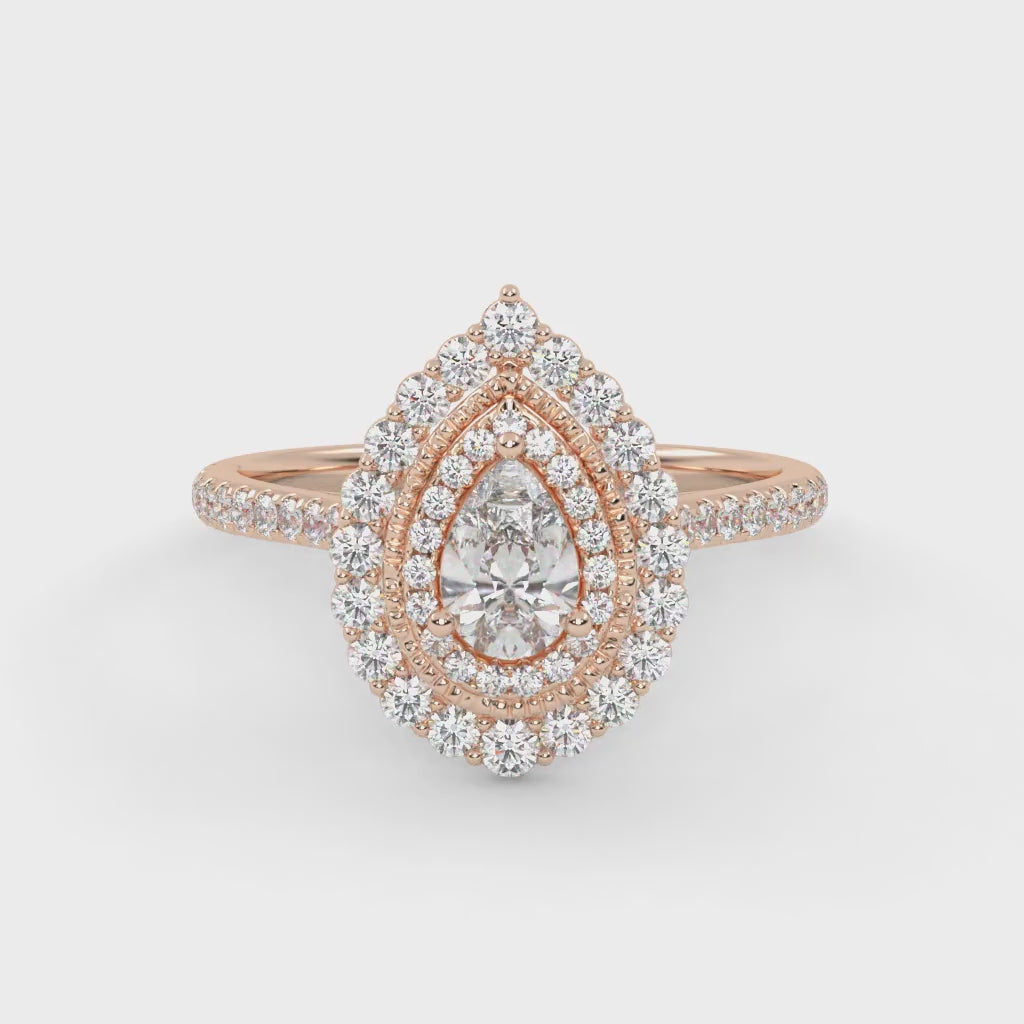 IGI Certified Double Halo Teardrop Engagement Ring