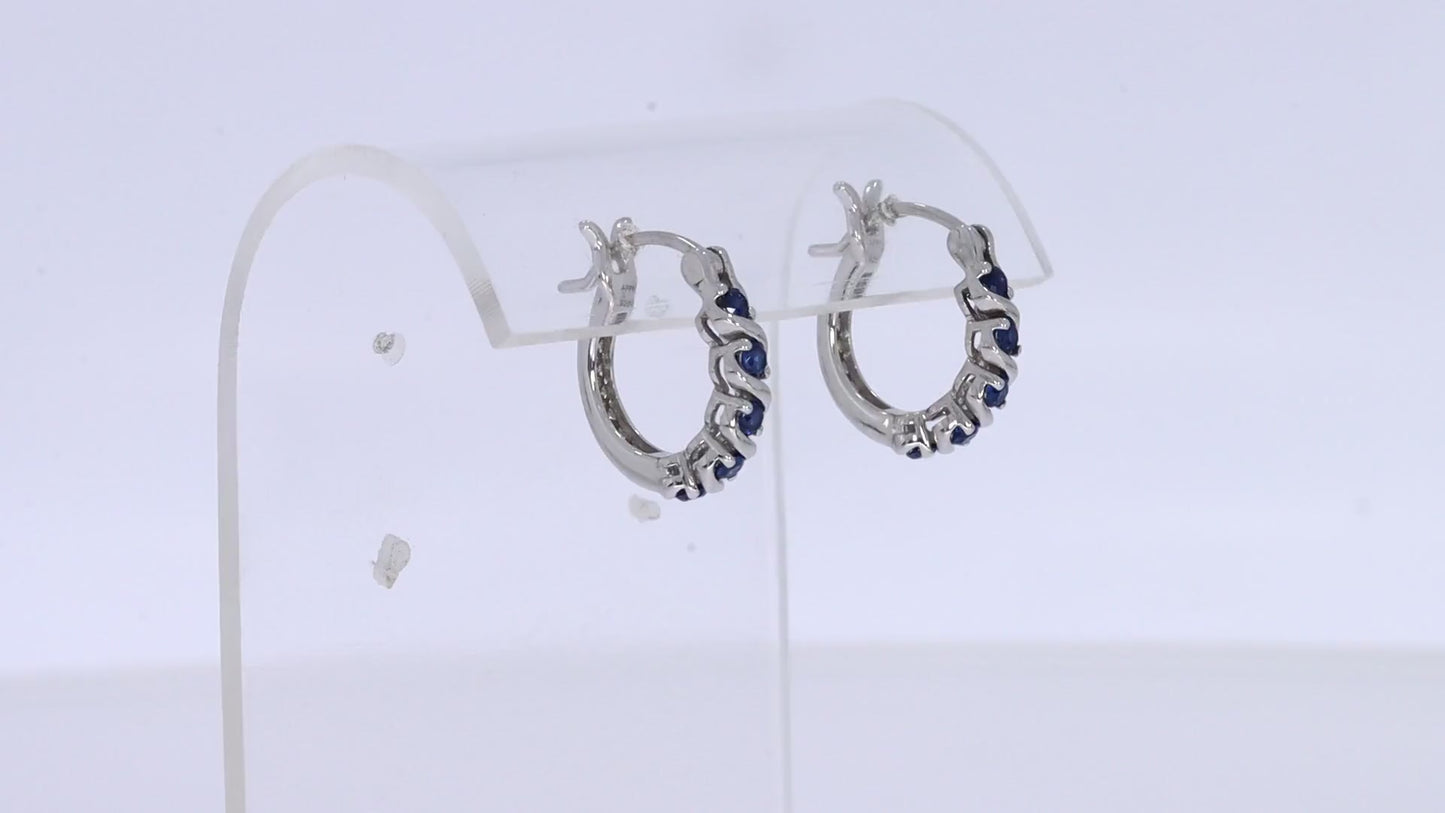 Round Cut Simulated Blue Sapphire Dainty Tiny Hoop Earrings For Women In 925 Sterling Silver