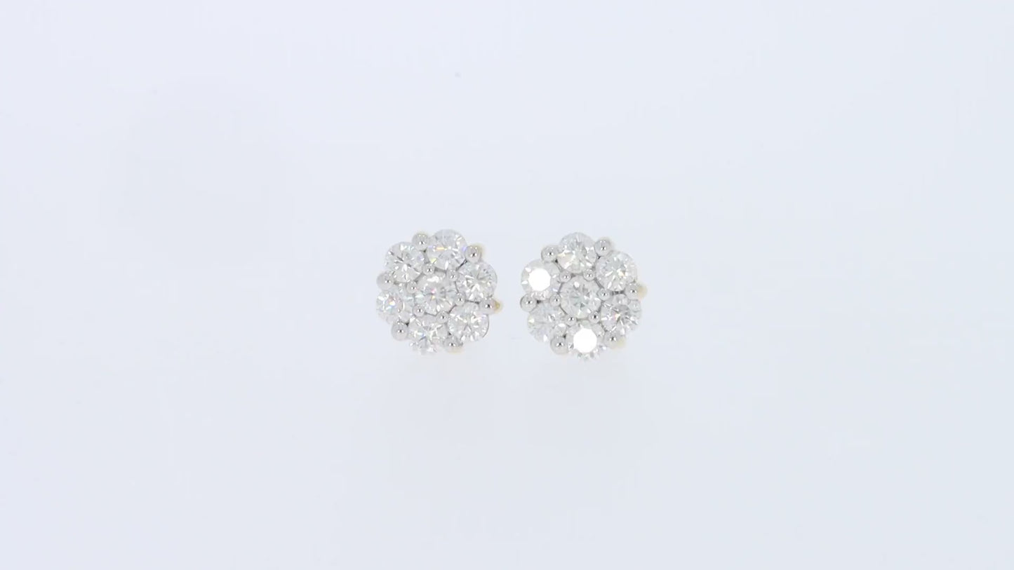 1 1/2 Carat Lab Created Moissanite Diamond Flower Cluster Stud Earrings In 10K Solid Gold (1.50 cttw)