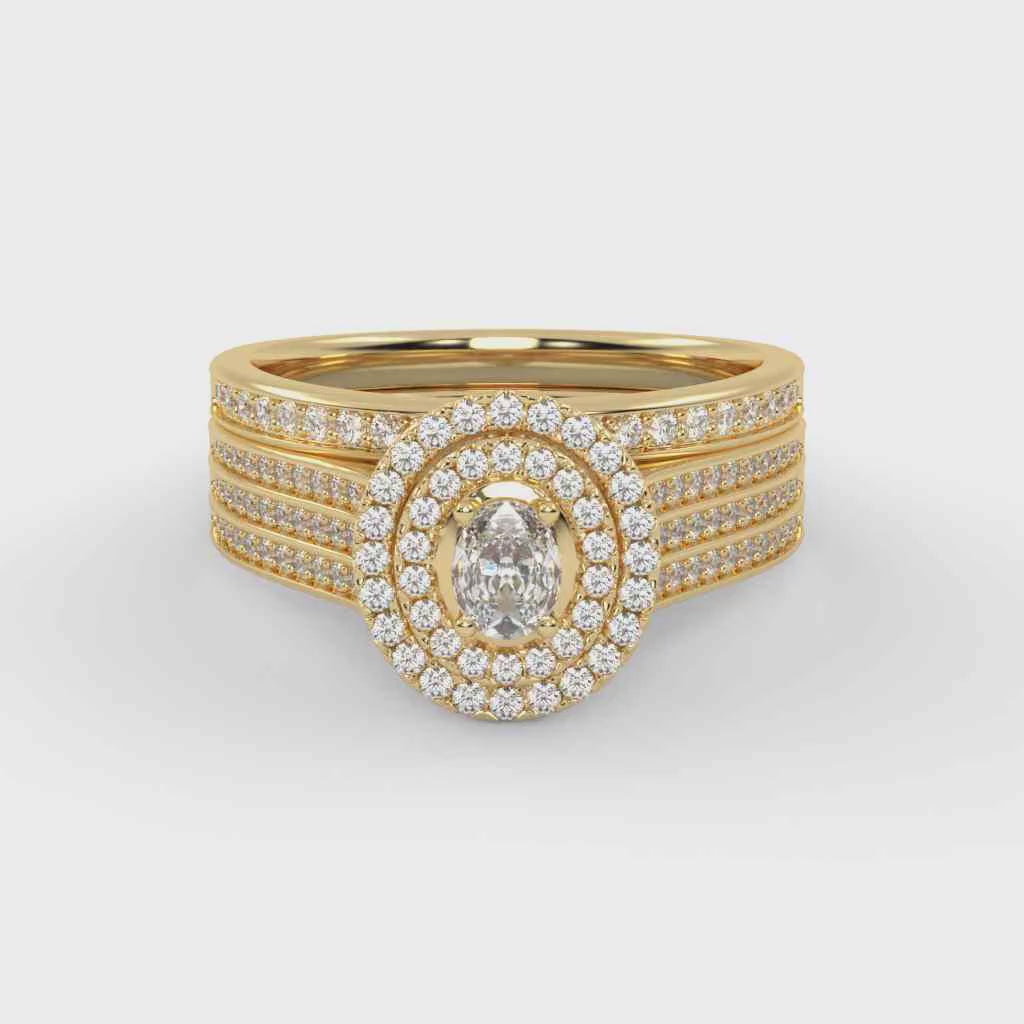 IGI Certified Oval Shape 3 Row Double Halo Bridal Set Ring