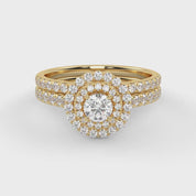 IGI Certified Round Cut 1.00 Carat Lab Grown Diamond Double Halo Solitaire Bridal Set Ring