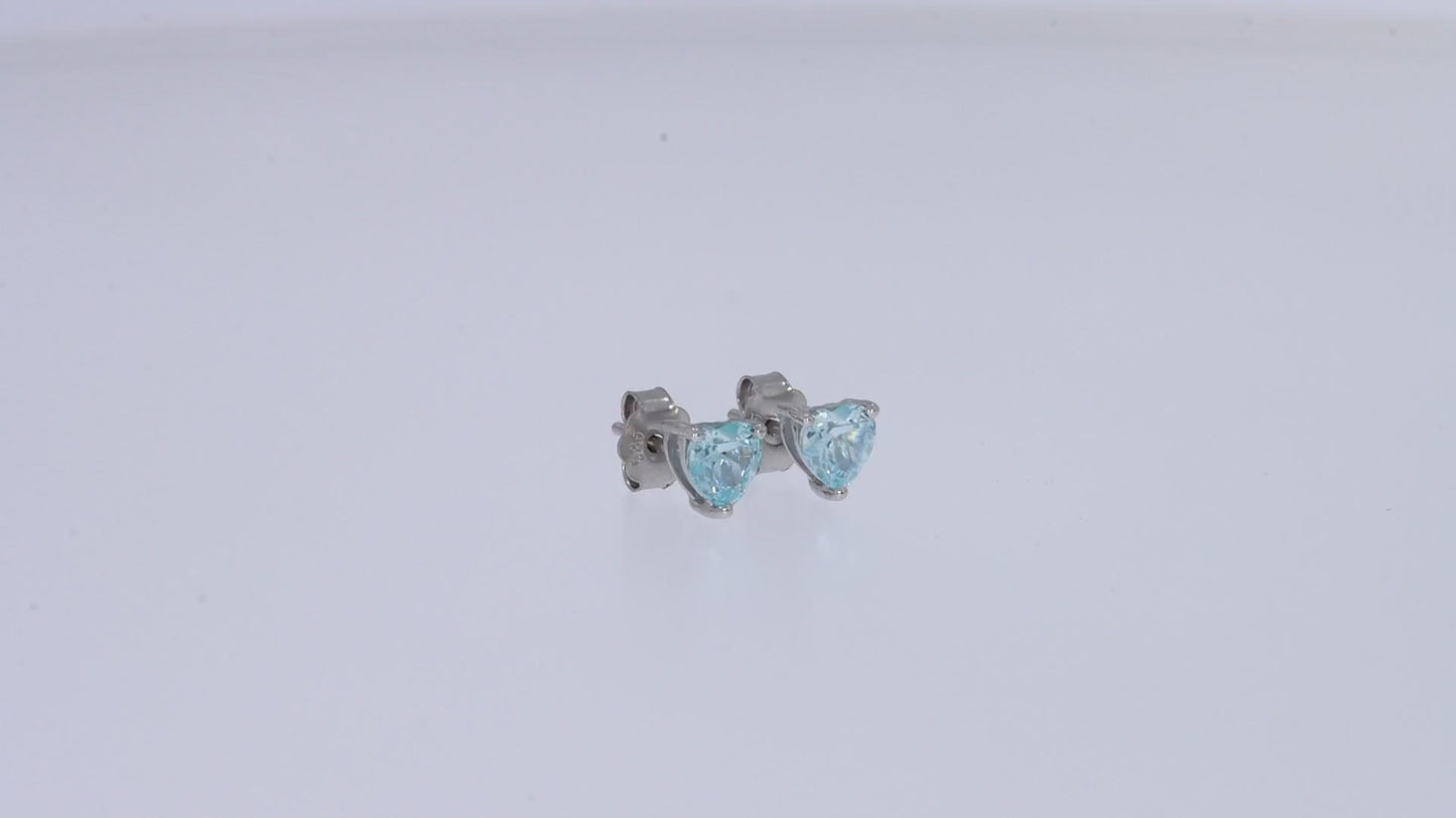 Heart Shape Simulated Birthstone Stud Earrings in 14K White Gold Over Sterling Silver