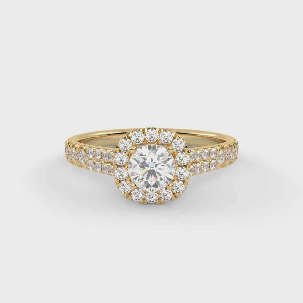 IGI Certified Round Shape Double Row Halo Solitaire Engagement Ring