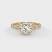 IGI Certified Round Shape Double Row Halo Solitaire Engagement Ring