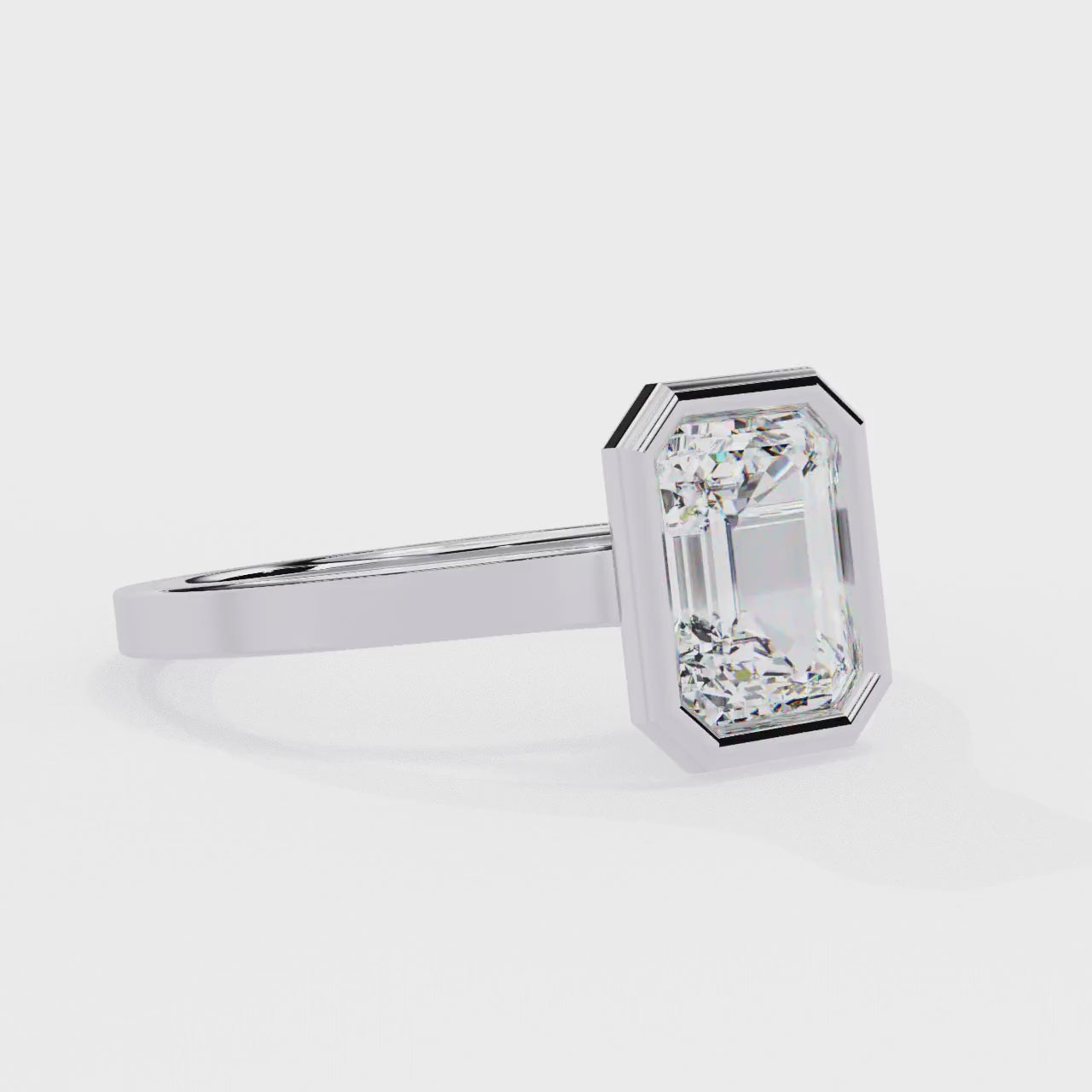 Max Emerald Cut Bezel Set Lab Grown Diamond Engagement Ring