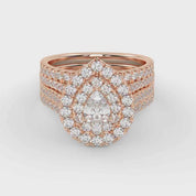 IGI Certified Pear Shape Double Halo Teardrop Bridal Set Ring
