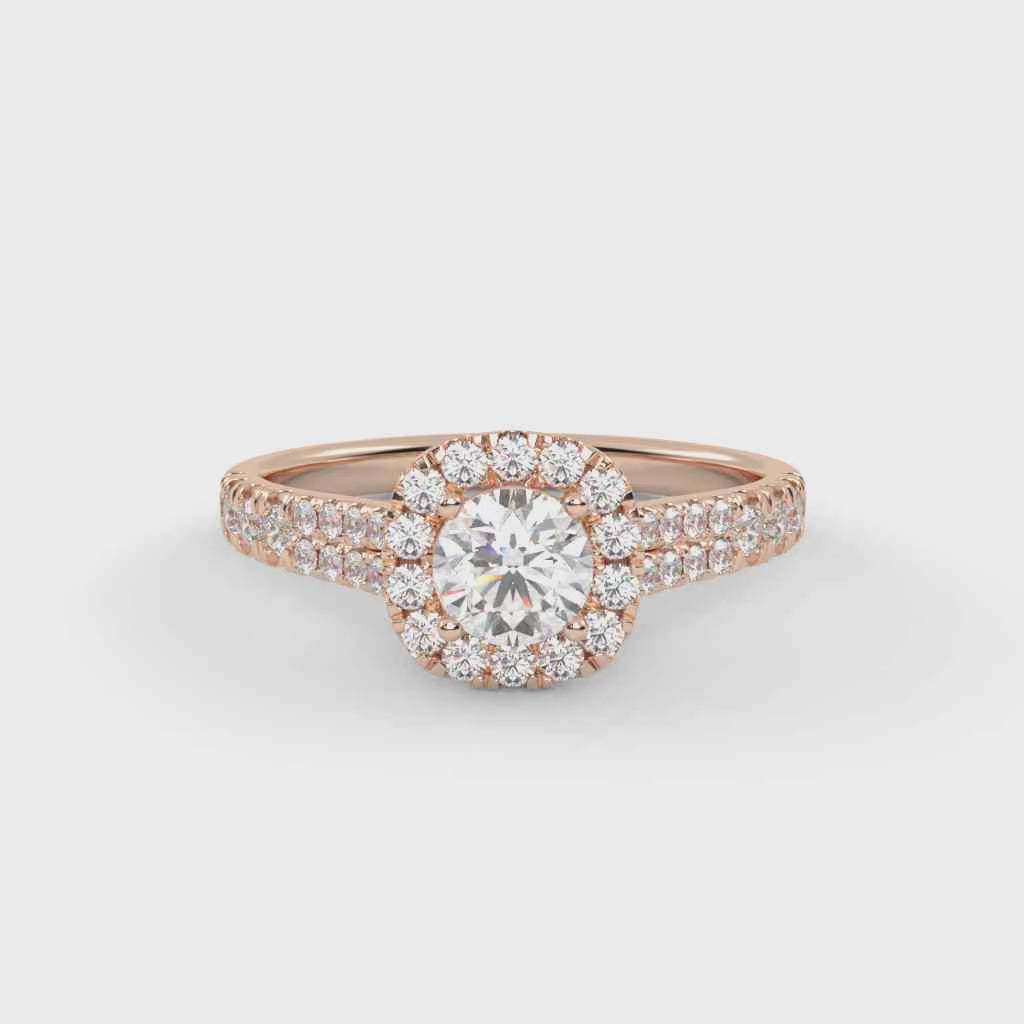 IGI Certified Round Shape Double Row Halo Solitaire Engagement Ring