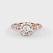 IGI Certified Round Shape Double Row Halo Solitaire Engagement Ring