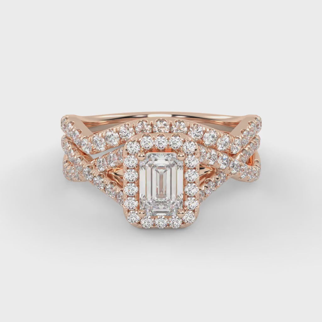 IGI Certified 1.40 Ct Emerald & Round Lab Diamond Engagement Ring