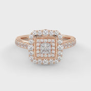 IGI Certified Princess Cut Double Halo Engagement Ring