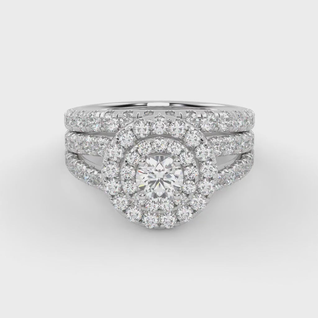 IGI Certified Double Halo Lab Diamond Bridal Set Ring