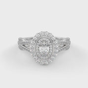 IGI Certified 1.00 Carat Oval & Round Twisted Shank Double Halo Ring