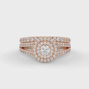 IGI Certified Double Halo Split Shank Bridal Ring Set