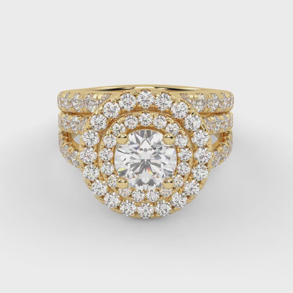 IGI Certified Double Halo Lab Diamond Bridal Set Ring