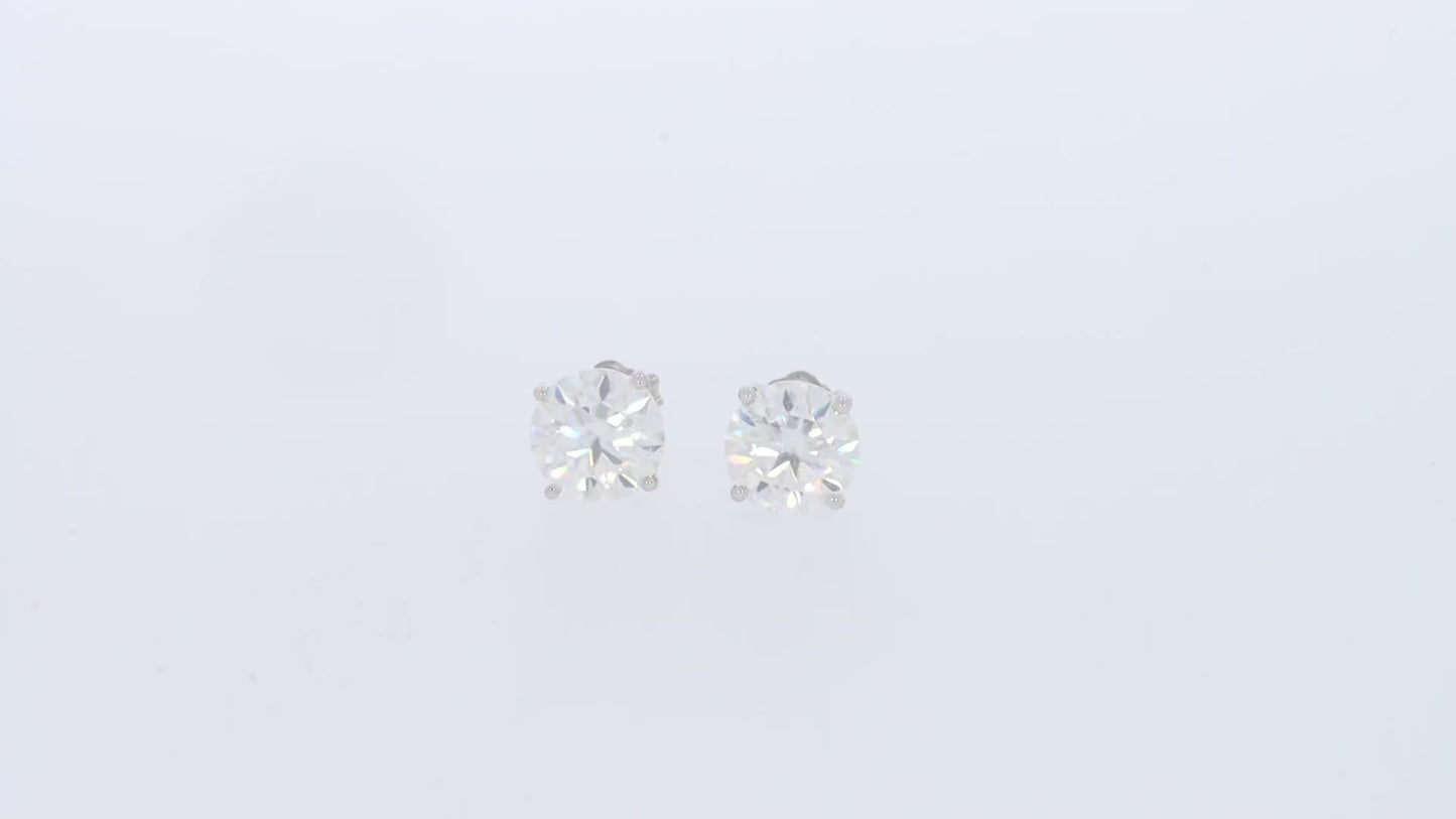 3 Carat Round Cut Lab Created Moissanite Diamond Push Back Solitaire Stud Earrings In 925 Sterling Silver (3 Cttw)