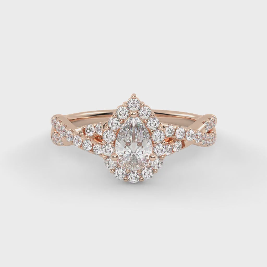 IGI Certified 1.00 Carat Pear & Round Lab Diamond Engagement Ring