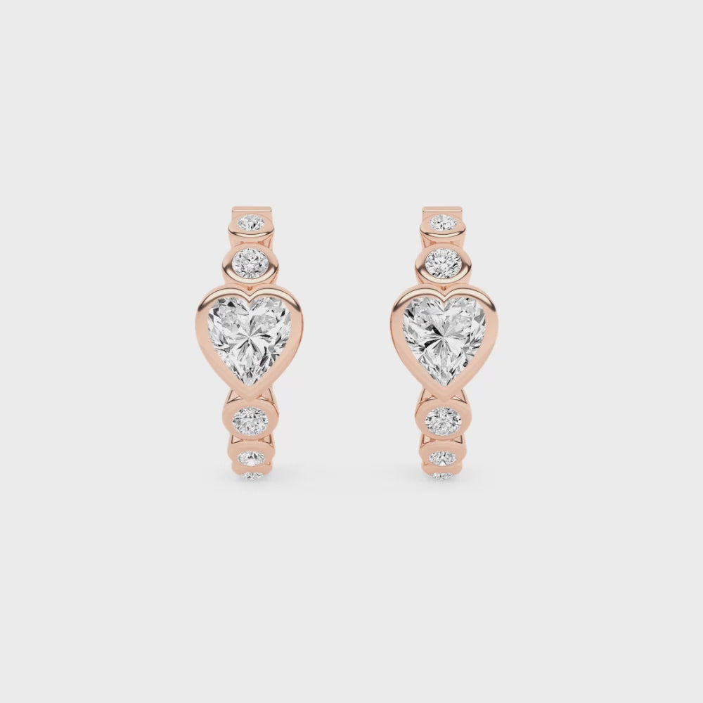 Edie Heart Diamond Hoop Earrings