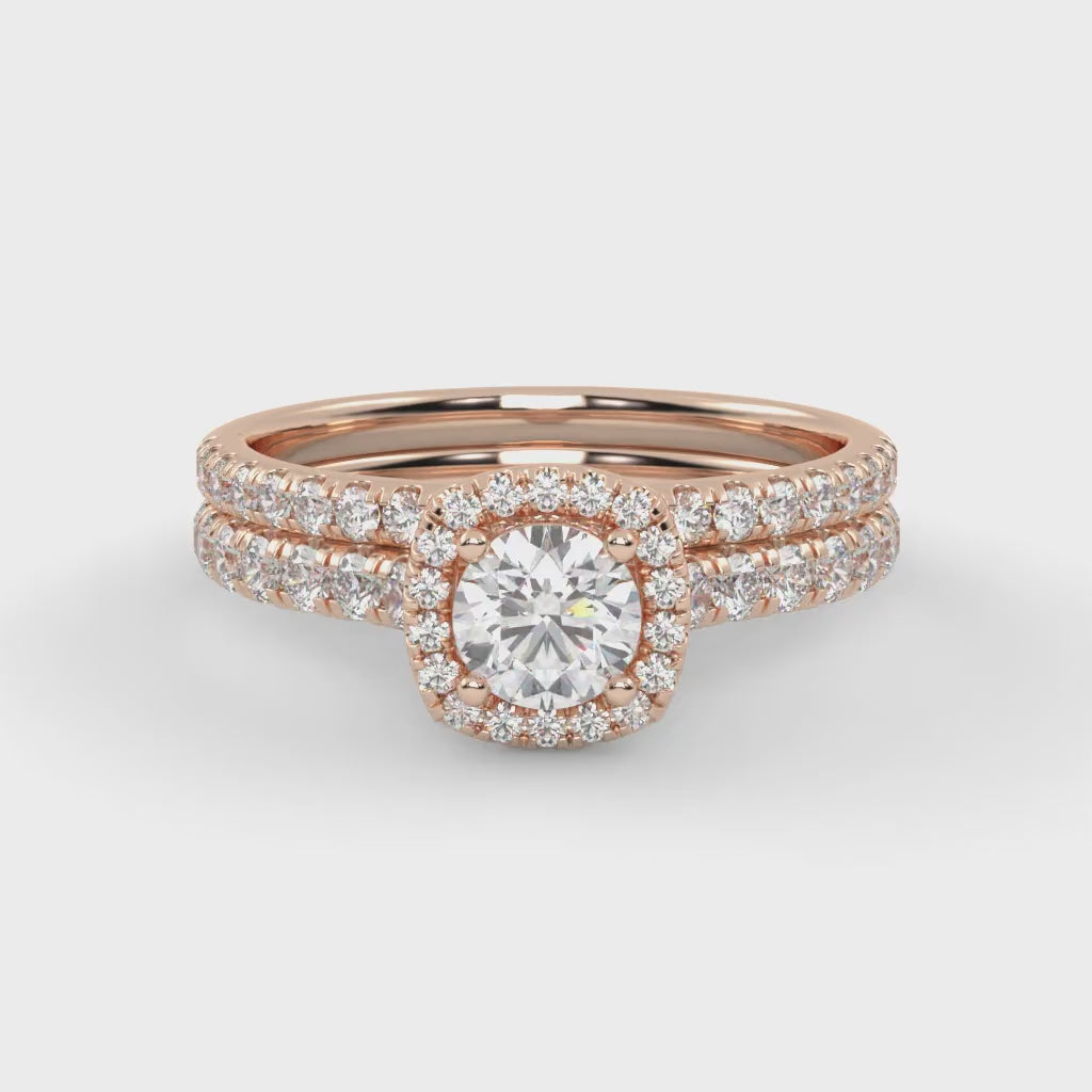 IGI Certified Half Eternity Halo Solitaire Bridal Set Rings for Women