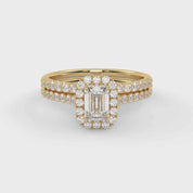 Emerald Cut 1.20 Carat Lab Grown Diamond Half Eternity Halo Solitaire Bridal Set Ring