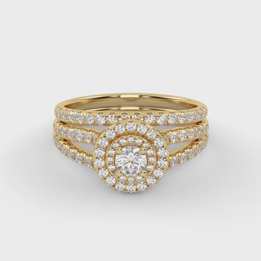 IGI Certified Double Halo Lab Diamond Bridal Set Ring