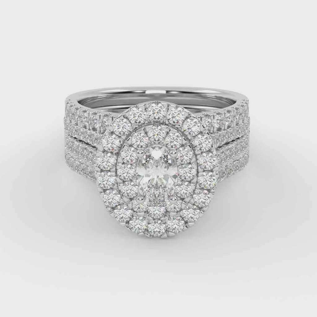 IGI Certified Oval Shape Double Halo Bridal Set Ring