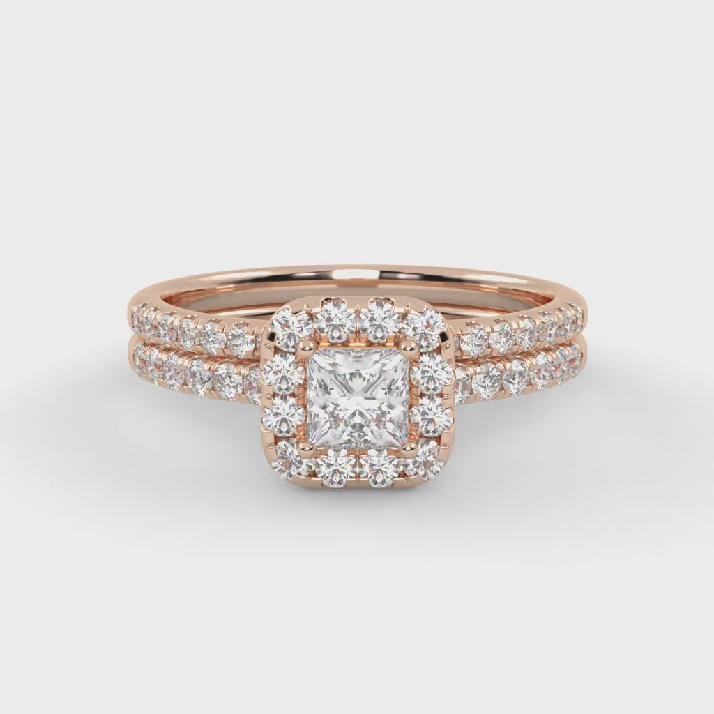 IGI Certified Half Eternity Halo Bridal Set Rings for Women