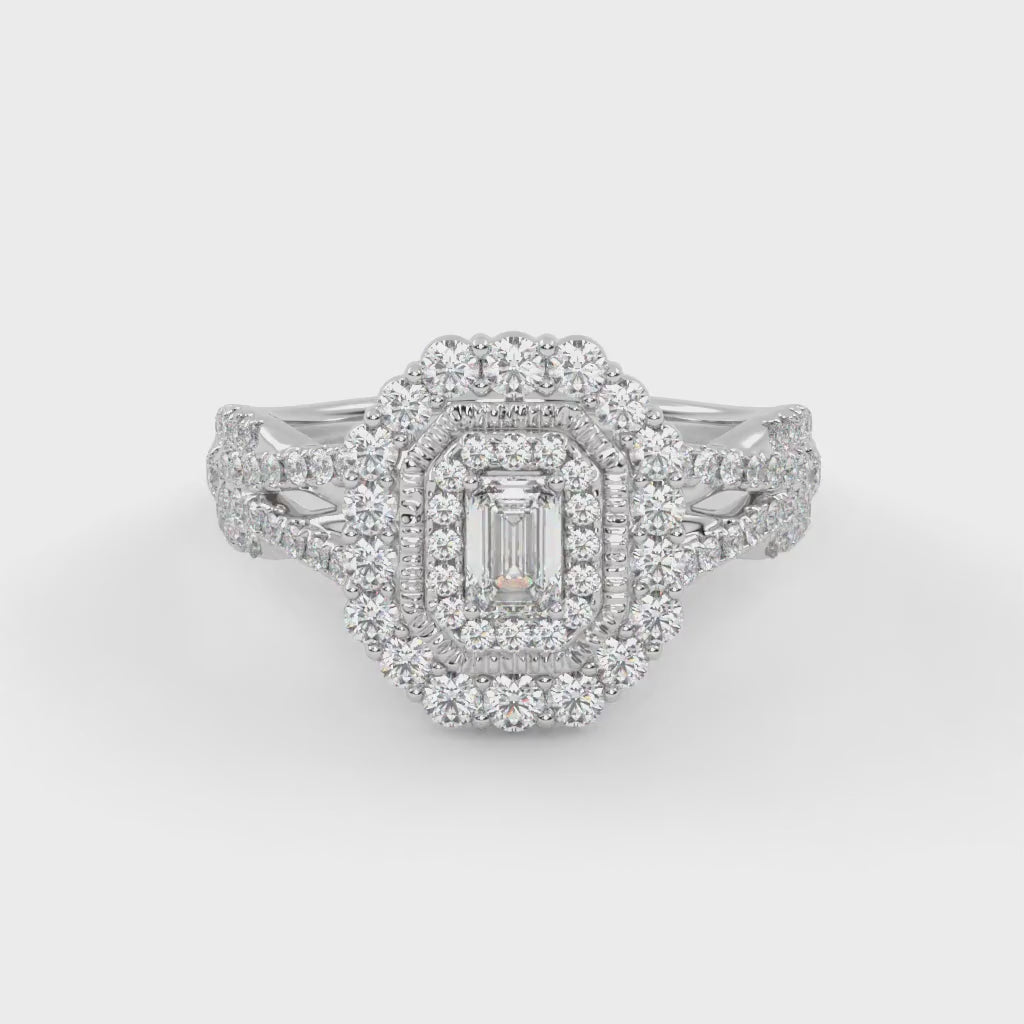 IGI Certified Emerald and Round 0.95 Carat Lab Grown Diamond Engagement Ring
