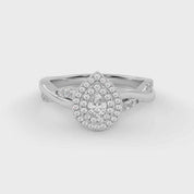 IGI Certified Pear Cut Twisted Teardrop Double Halo Engagement Ring