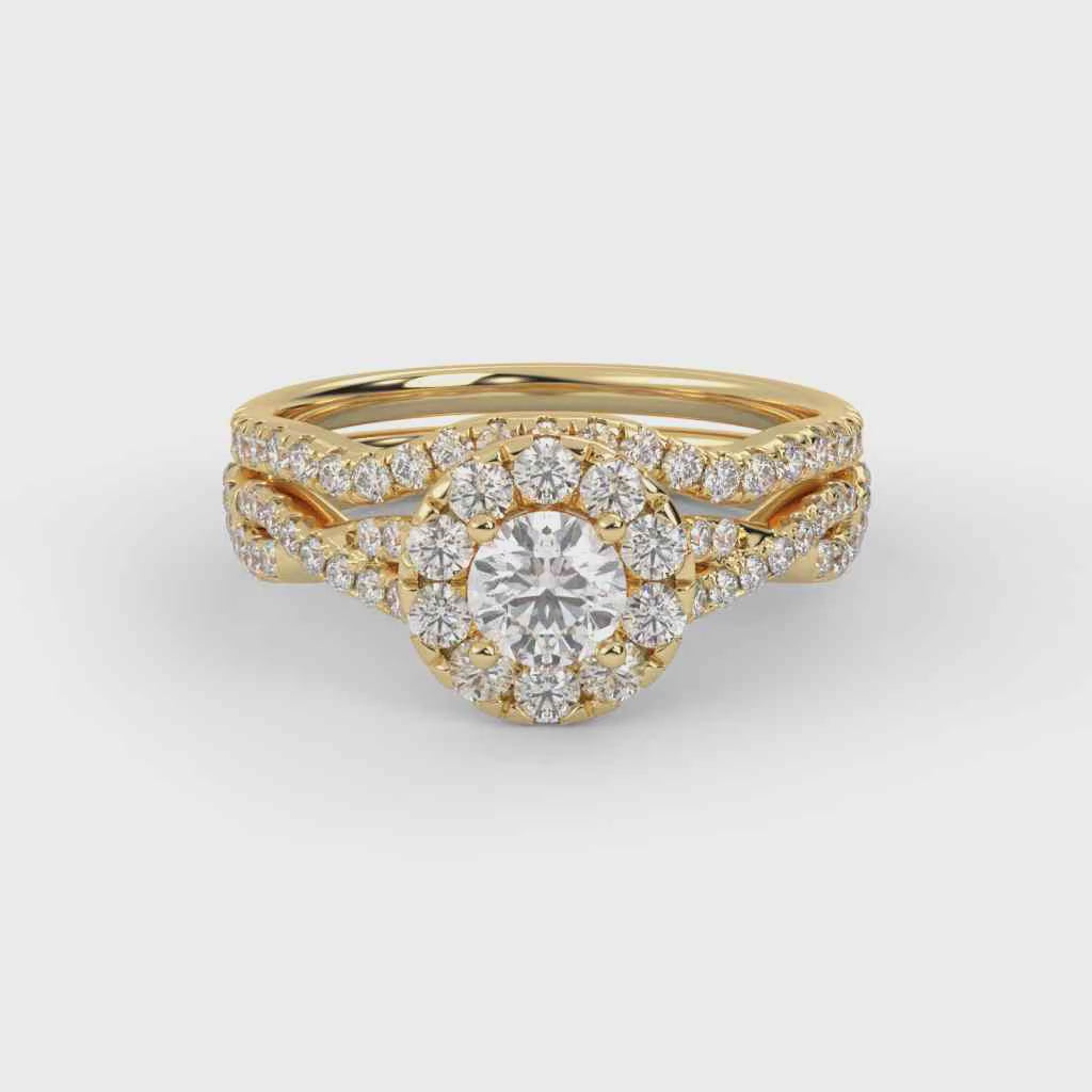 IGI Certified Round Shape Infinity Halo Solitaire Bridal Set Ring