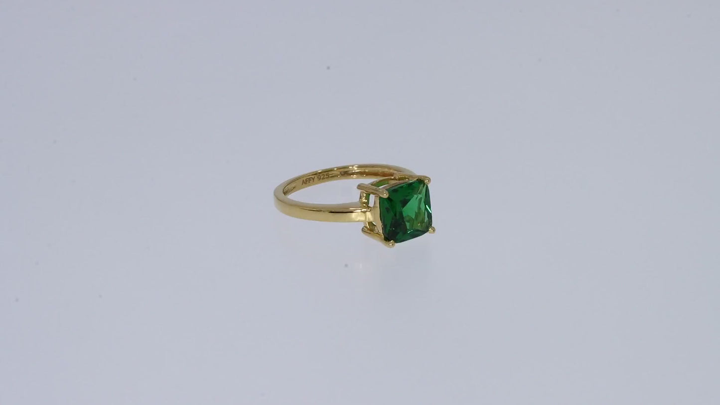 7MM Cushion-Cut Simulated Green Emerald Solitaire Ring in 14k Gold Over Sterling Silver (2 Ct) Gift For Her