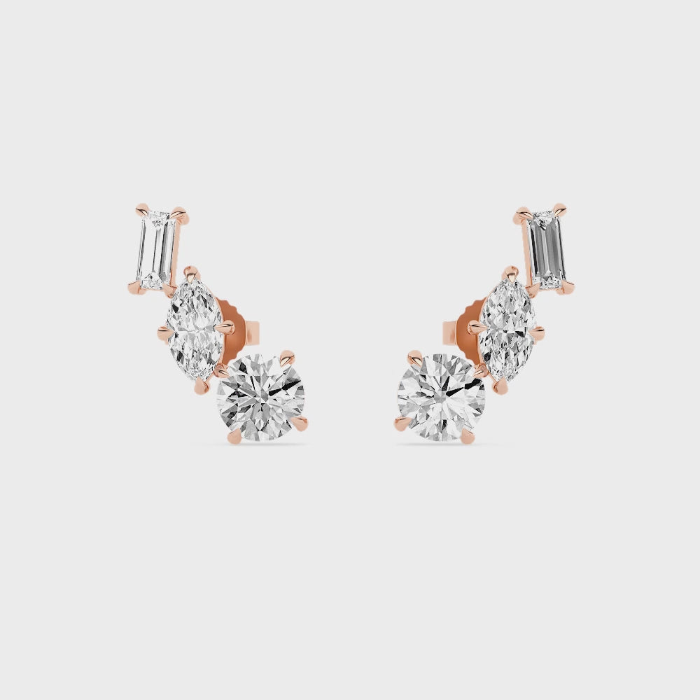 Mary Tri Stone Stud Earrings