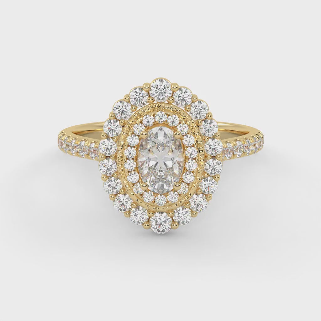 IGI Certified Oval and Round Shape 1.05 Carat Lab Grown Diamond Double Halo Engagement Ring