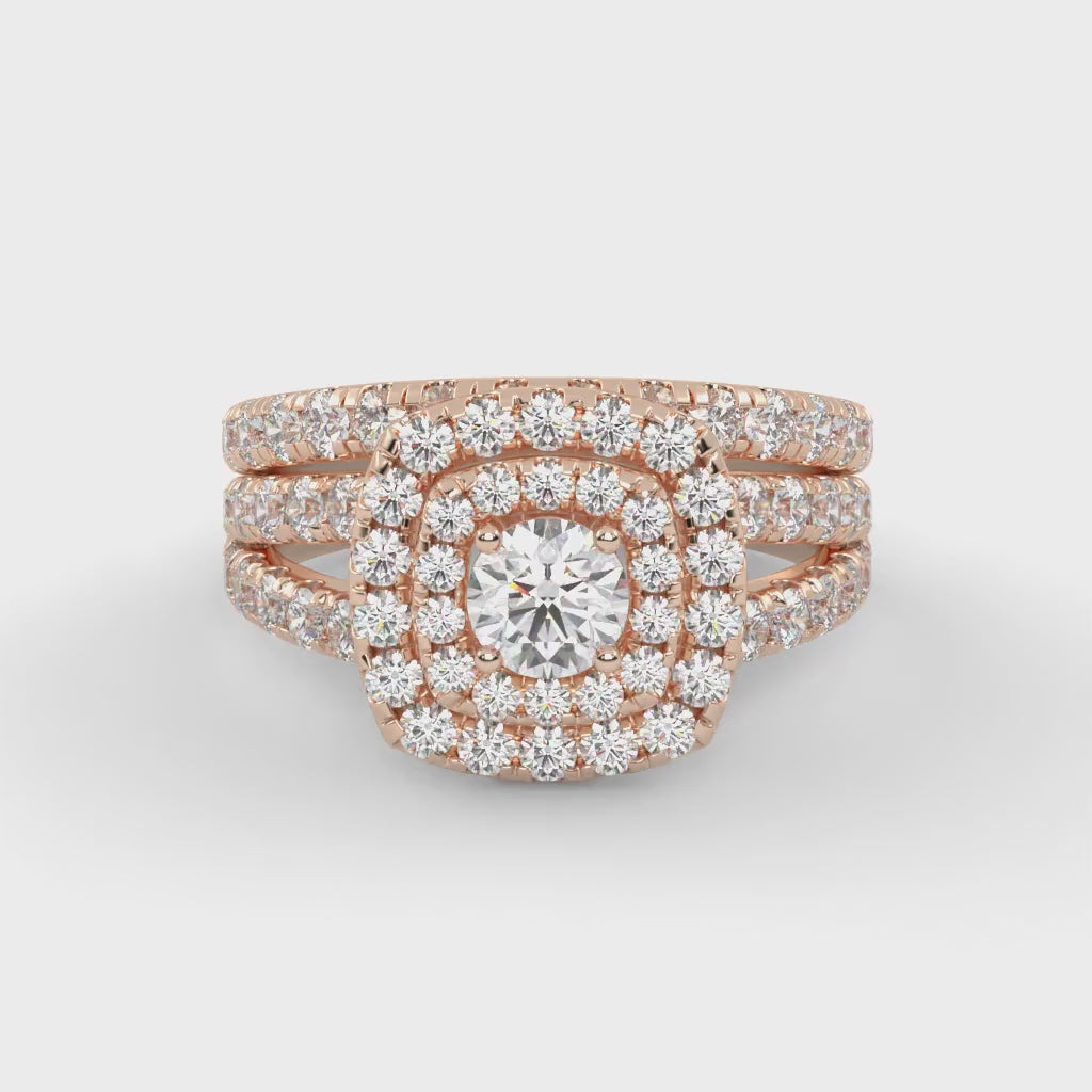 IGI Certified Shank Double Halo Bridal Set Ring