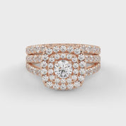 IGI Certified Shank Double Halo Bridal Set Ring