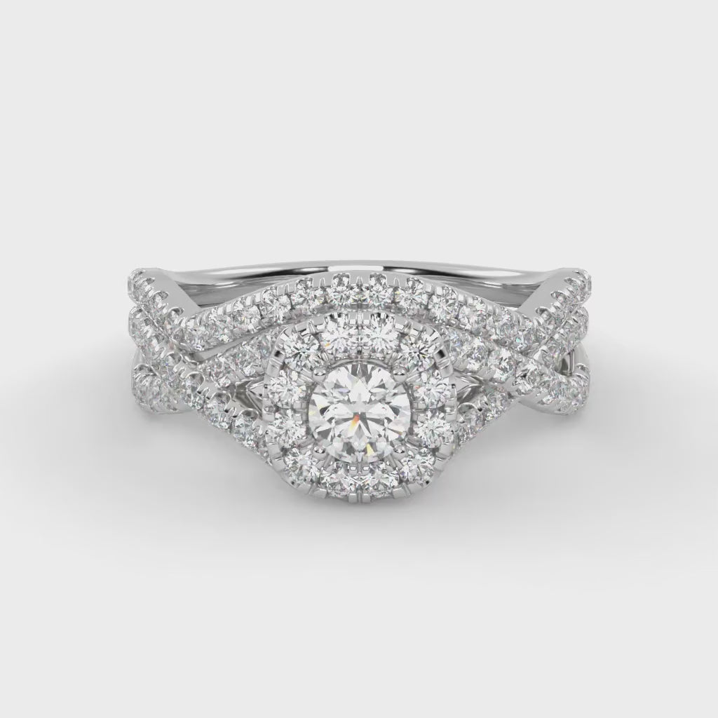 IGI Certified 1.00 Carat Infinity Halo Solitaire Cluster Bridal Set Ring