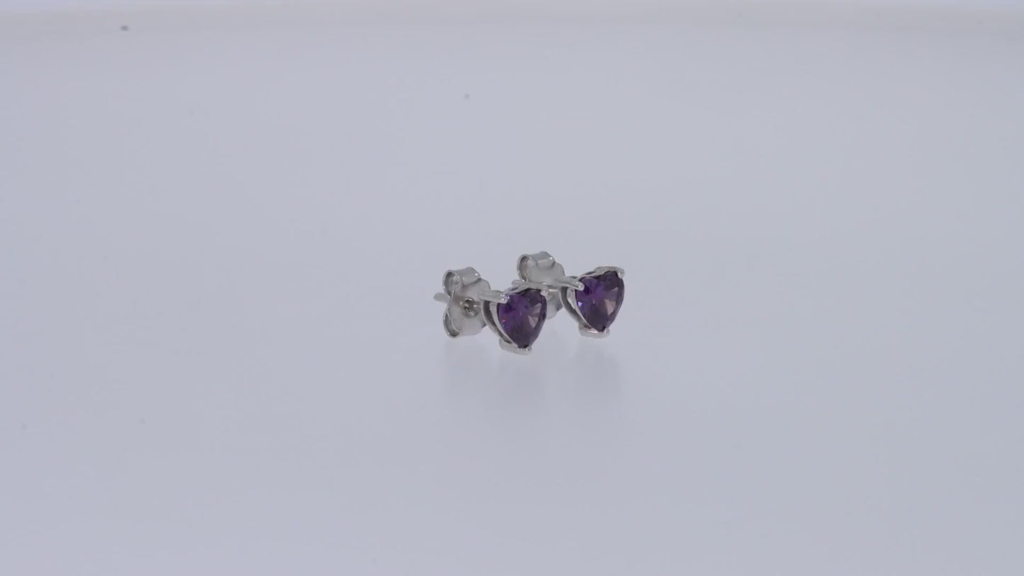 Heart Shape Simulated Birthstone Stud Earrings in 14K White Gold Over Sterling Silver