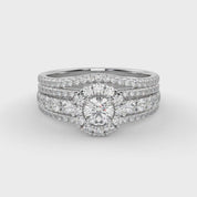 IGI Certified 1.00 Carat Halo Solitaire Cluster Bridal Set Ring