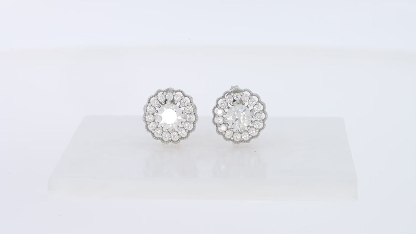 2 1/5 Carat Lab Created Moissanite Diamond Push Back Flower Halo Stud Earrings In 925 Sterling Silver (VVS1 Clarity, 2.20 Cttw)