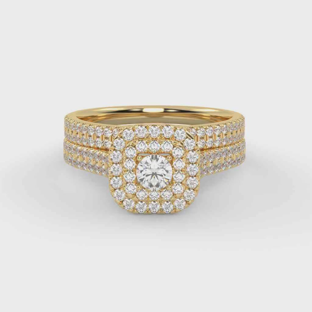 IGI Certified Lab Grown Diamond 2 Row Double Halo Bridal Set Ring