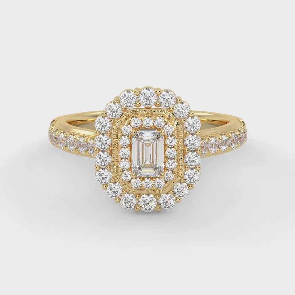 IGI Certified Emerald and Round 0.95 Carat Lab Grown Diamond Engagement Ring